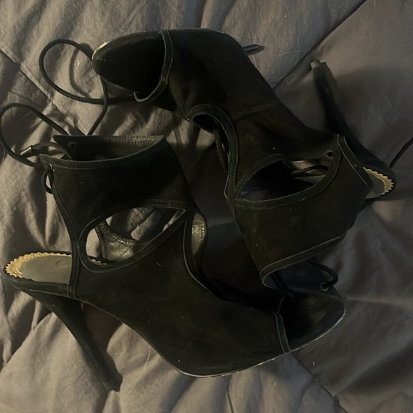 aquazzura Black Ankle Wrap Suede Stiletto Open Toe Shoe Size 39 1/2 - Picture 5 of 6